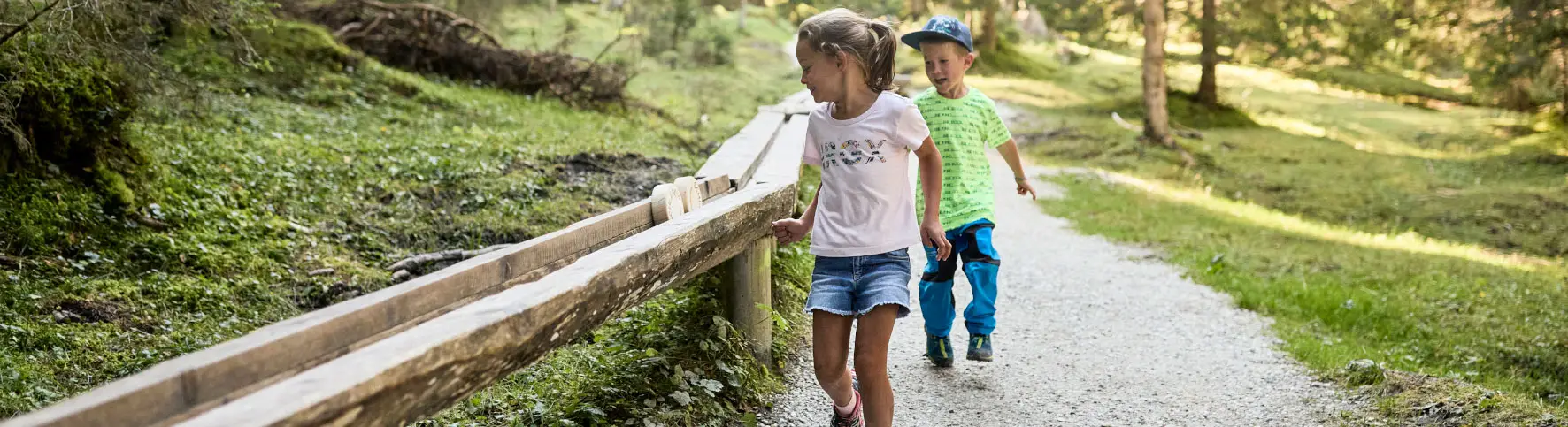 Kinder auf einem Waldweg unterwegs
