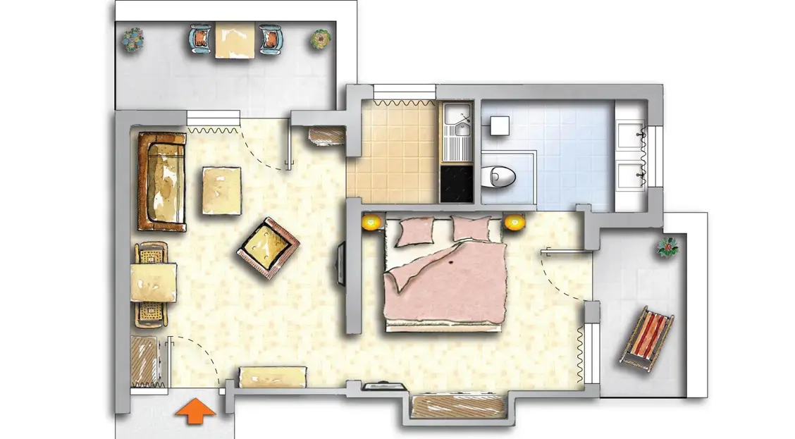 Moderne Wohnung mit Holzdetails und Küche